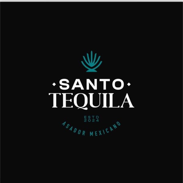 Santo Tequila logo with a teal agave plant icon, white text, and "Asador Mexicano" below.